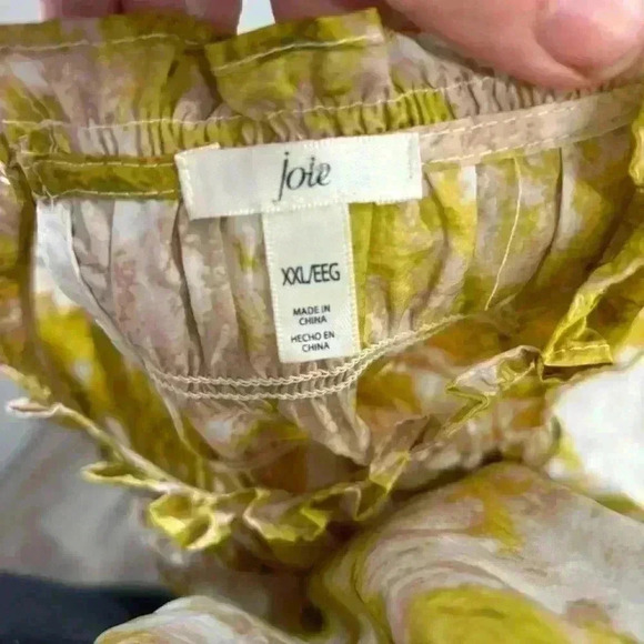NWT joie summer porcelain print yellow green silk smocked loose fit blouse xxl - Picture 7 of 8